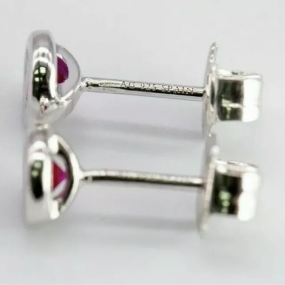 Tiffany & Co 925 Silver Elsa Peretti Pink Ruby By Yard Earrings w/ Pouch - Picture 4 of 4